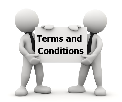 two blank men holding a sign saying terms and conditions