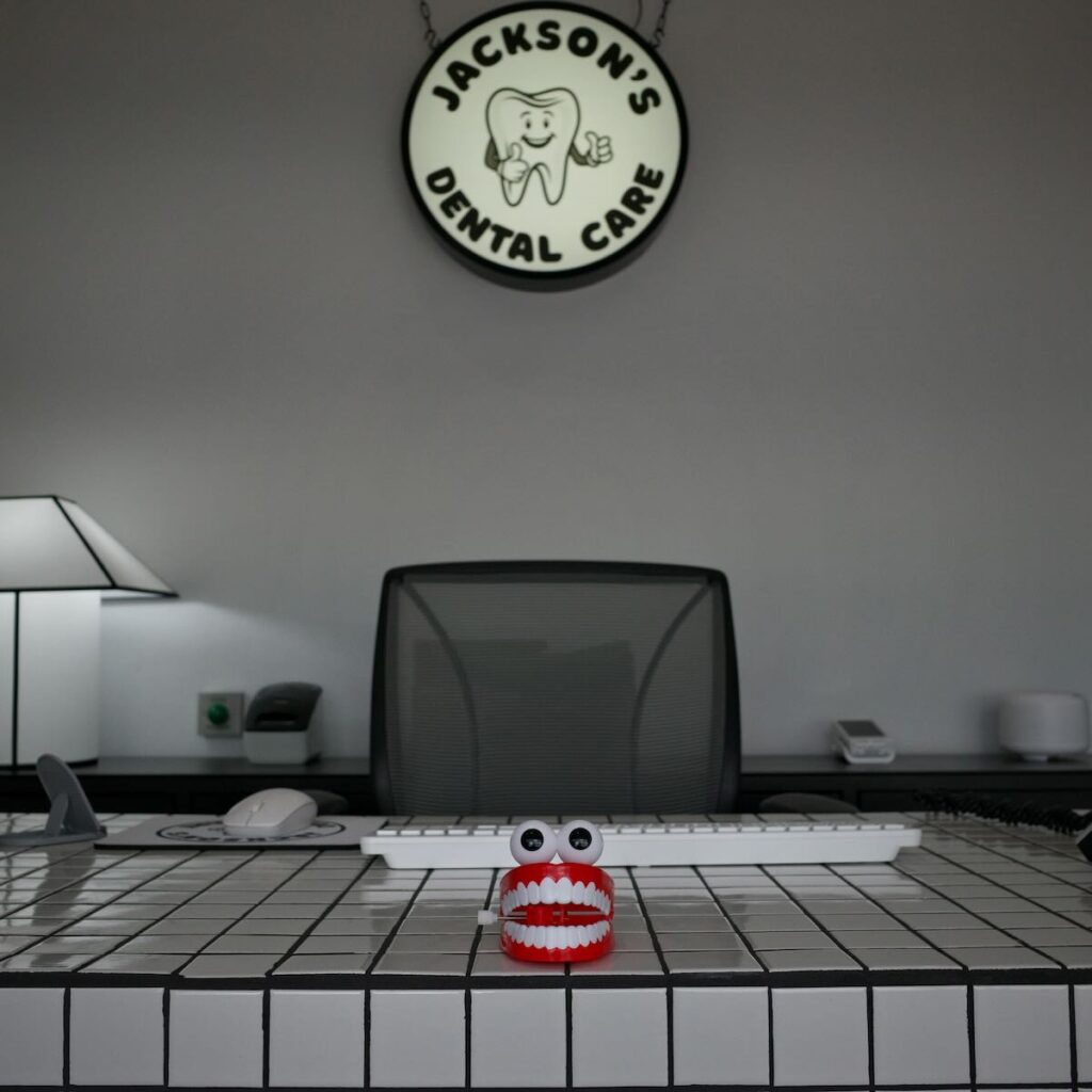 tiled desk and teeth in reception area